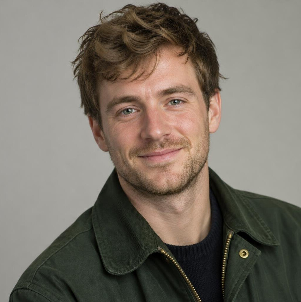 Portrait of a young man in his late twenties with tousled brown hair